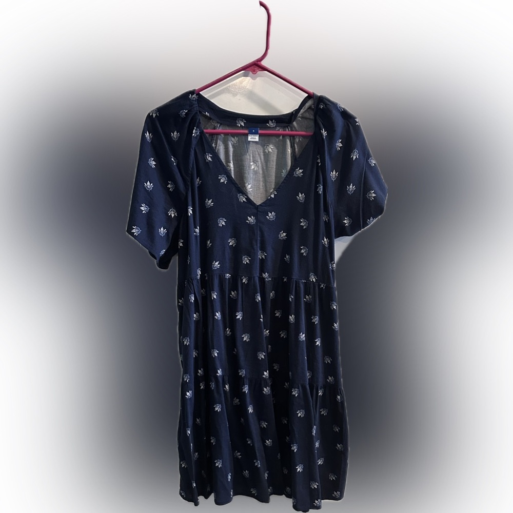 Navy Floral Tiered V-Neck Dress